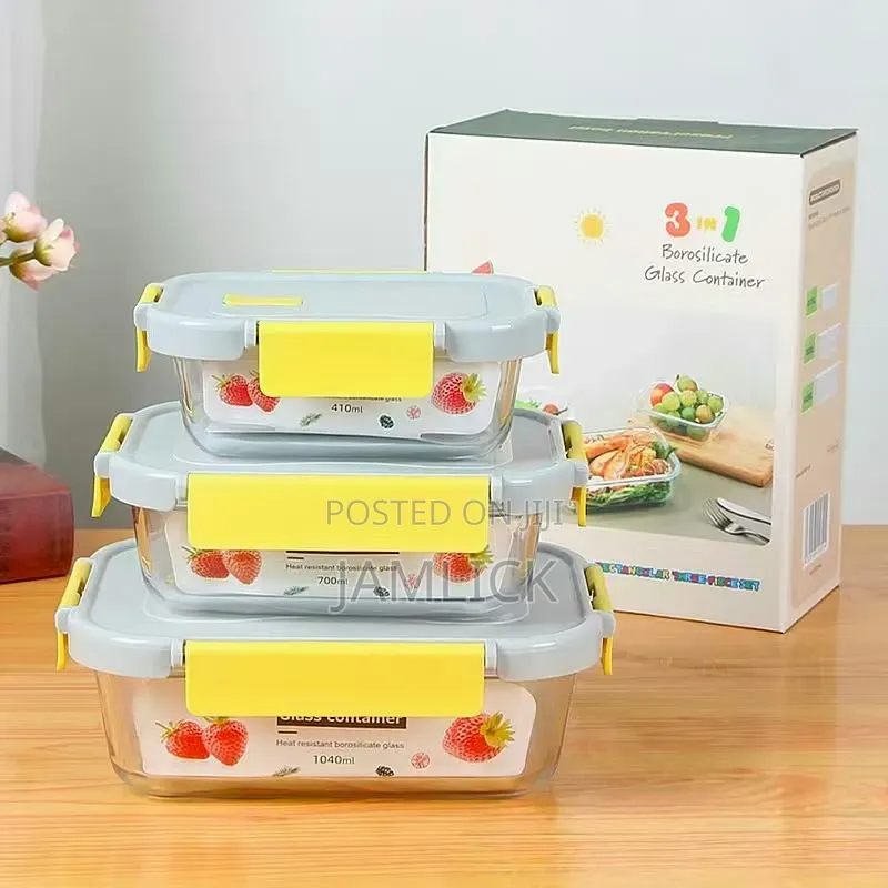 3Pcs Glass Food Storage & Lunch Box Containers – SH