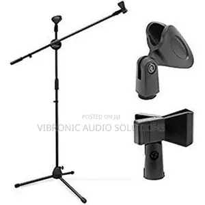 Adjustable Tripod Base Microphone Stand, With 2 Mic Holders