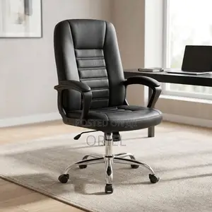 Office Chair : Mid-Back Black Leather Desk Chair