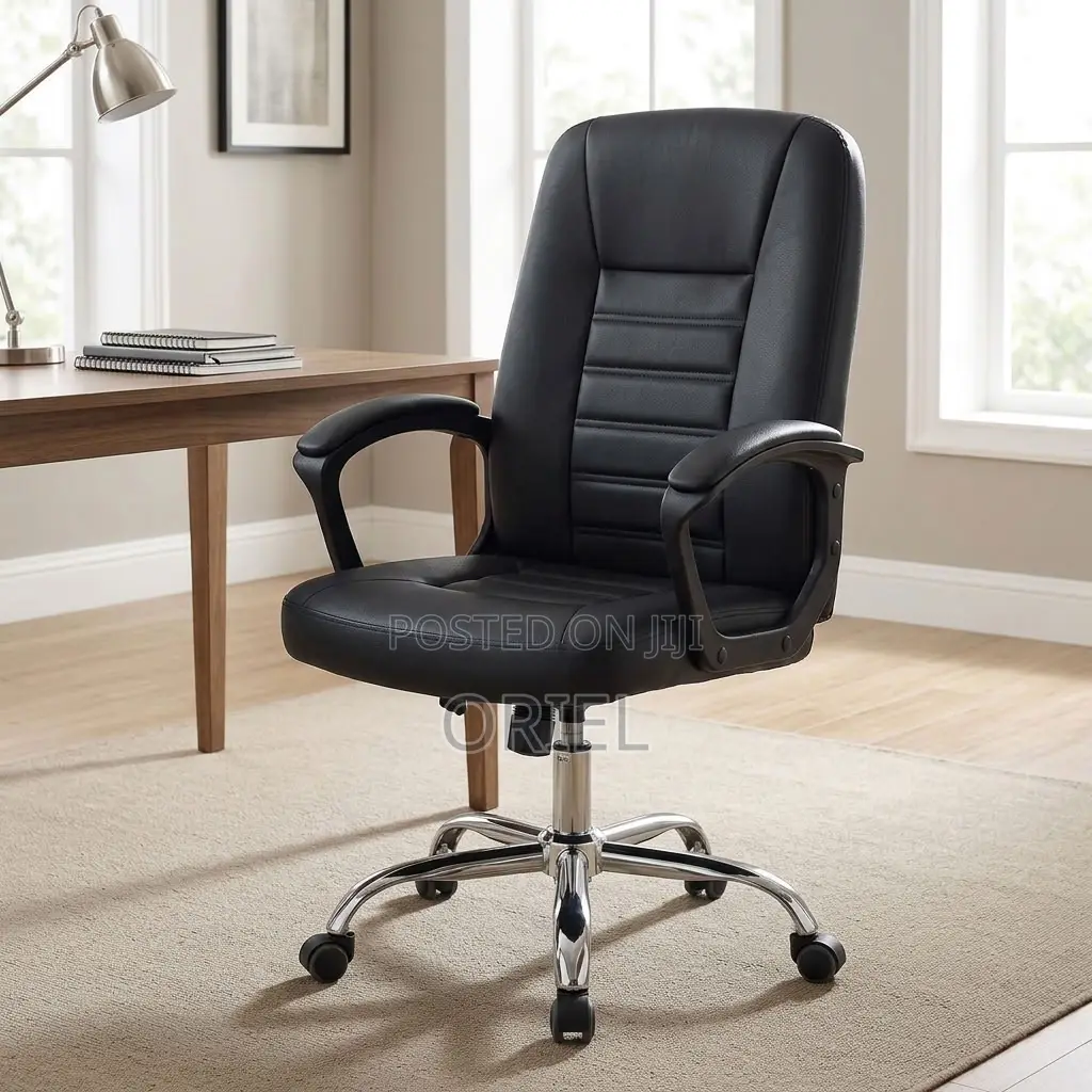 Office Chair : Mid-Back Black Leather Desk Chair