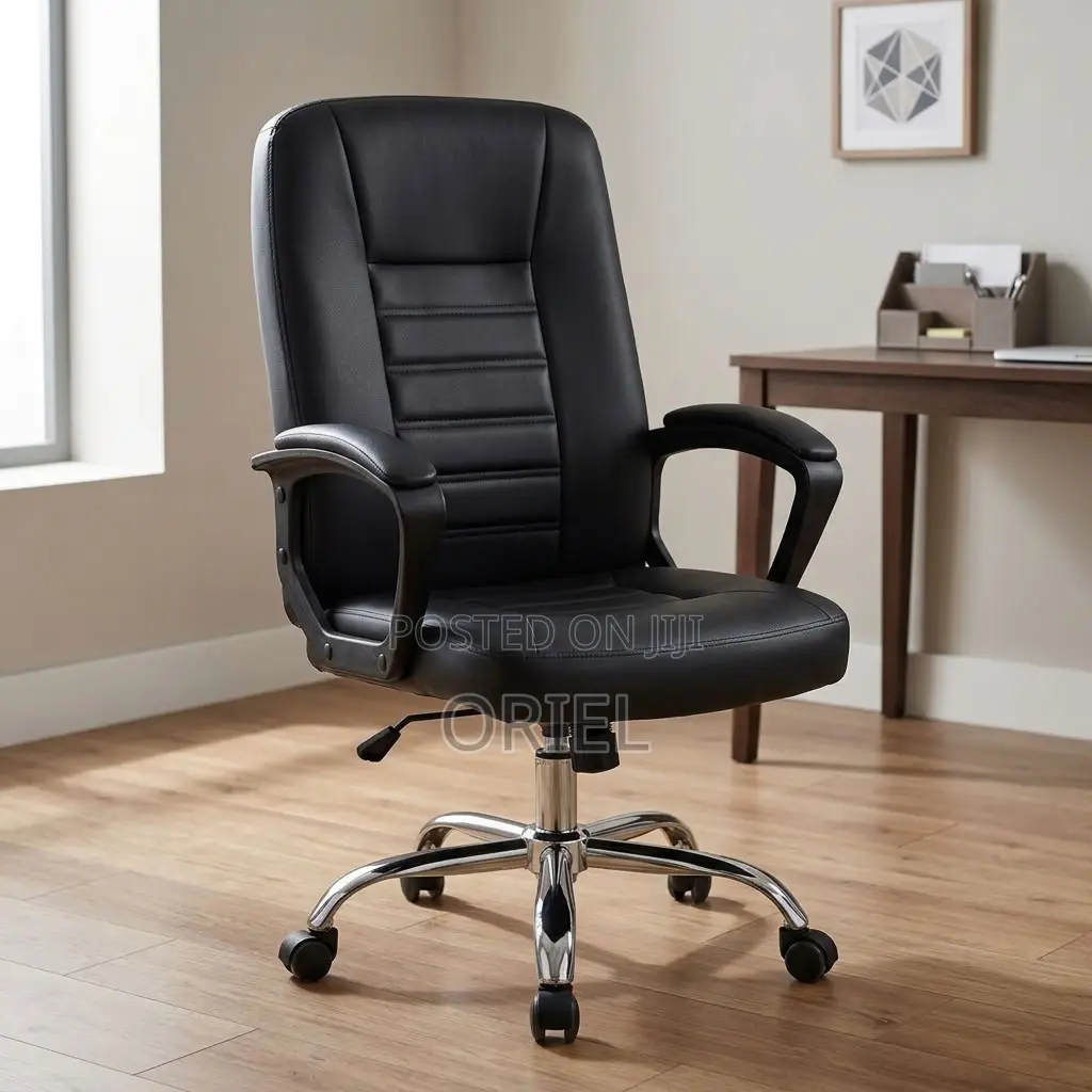 Office Chair : Mid-Back Black Leather Desk Chair