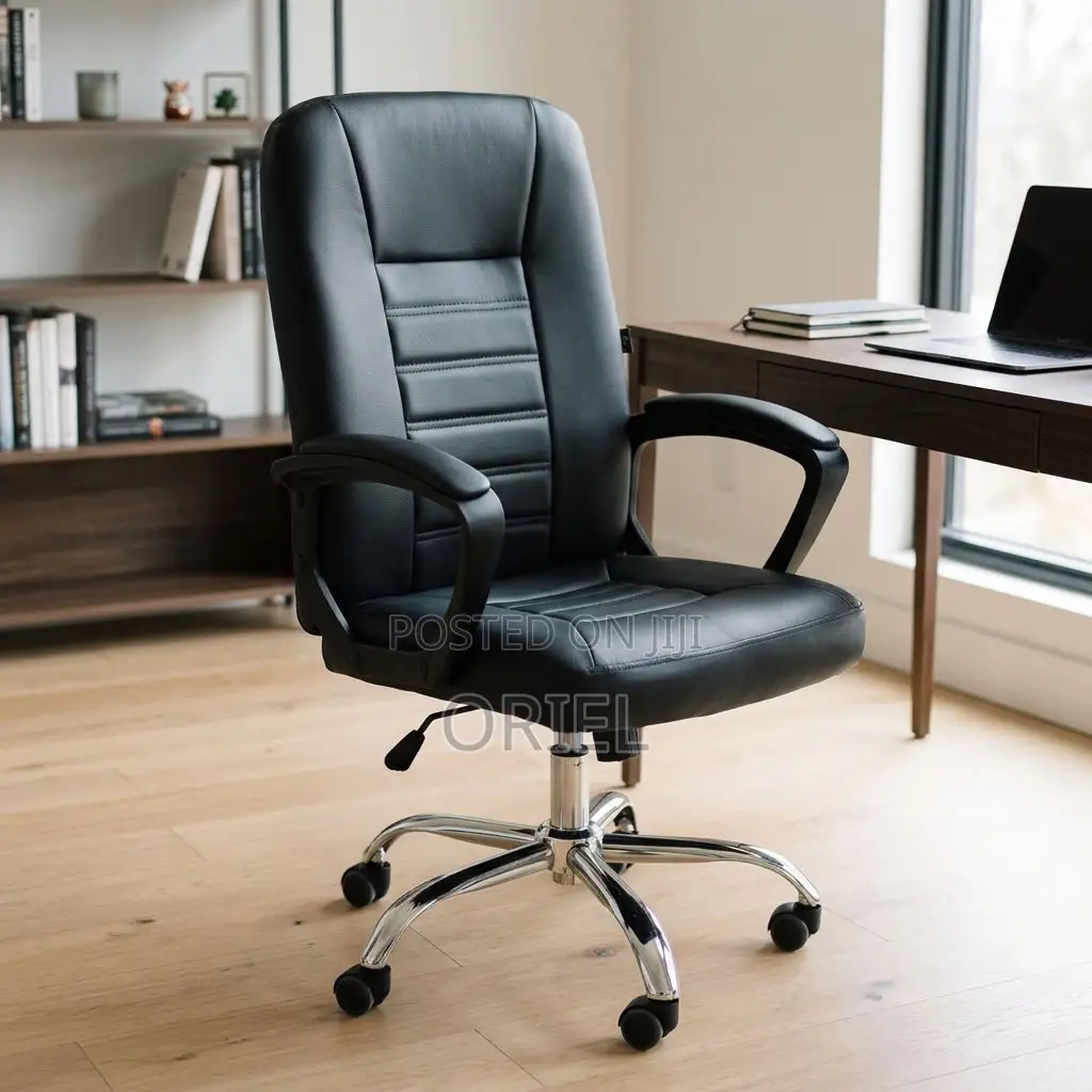 Office Chair : Mid-Back Black Leather Desk Chair