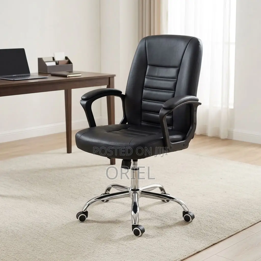 Office Chair : Mid-Back Black Leather Desk Chair