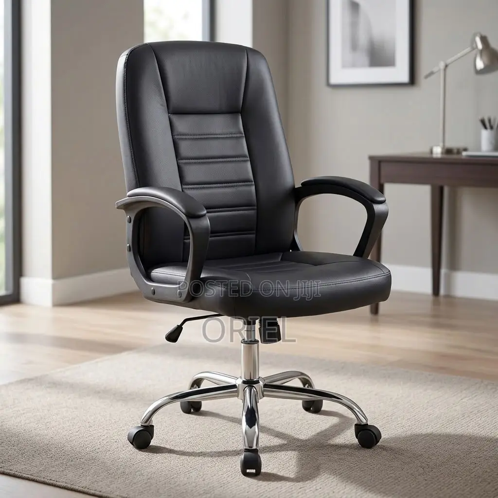 Office Chair : Mid-Back Black Leather Desk Chair