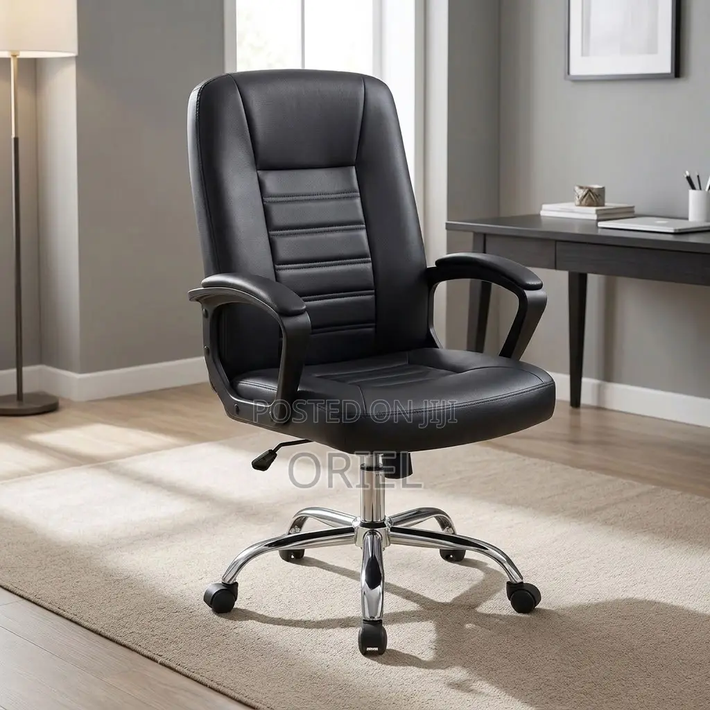 Office Chair : Mid-Back Black Leather Desk Chair