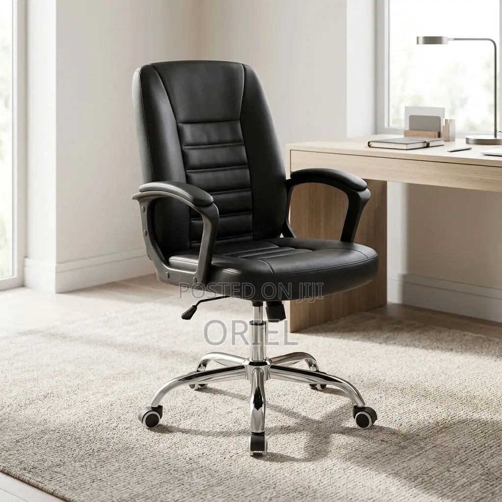 Office Chair : Mid-Back Black Leather Desk Chair