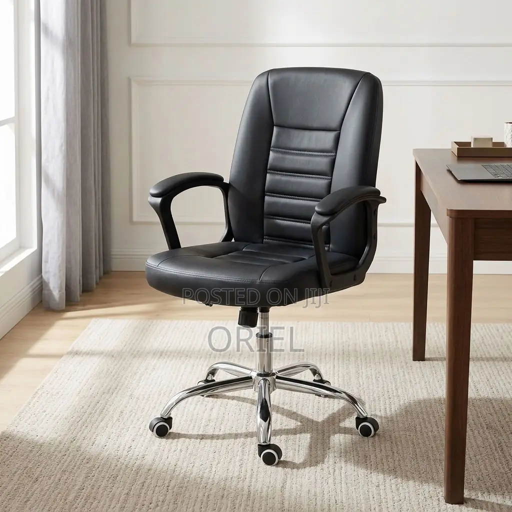 Office Chair : Mid-Back Black Leather Desk Chair