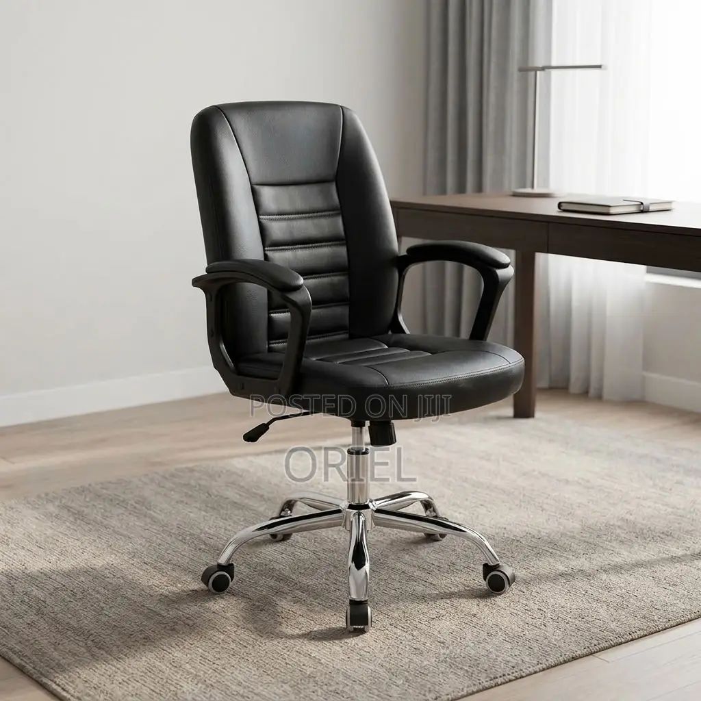 Office Chair : Mid-Back Black Leather Desk Chair