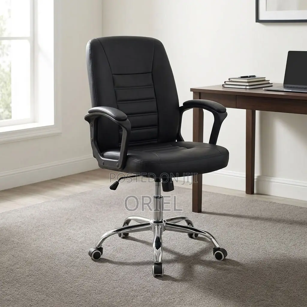 Office Chair : Mid-Back Black Leather Desk Chair
