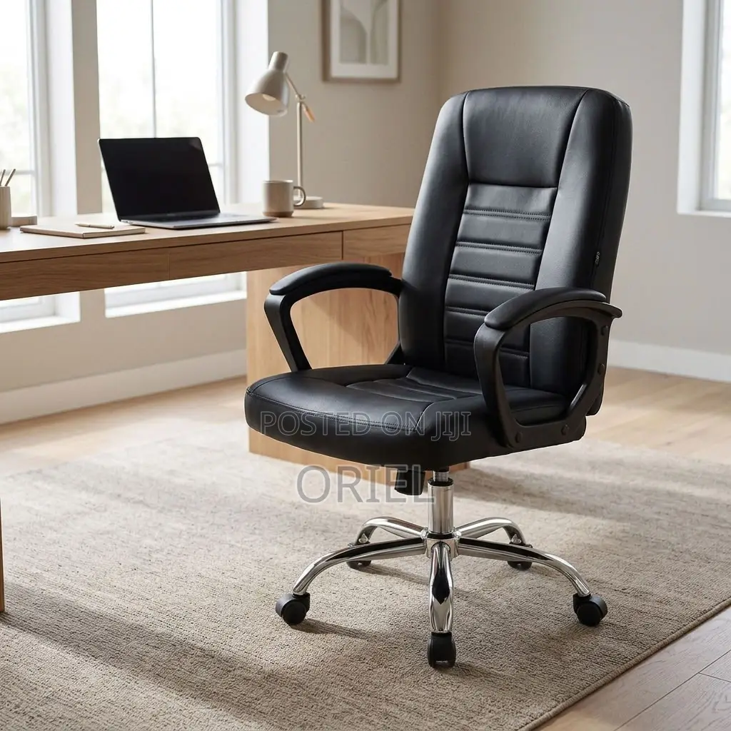 Office Chair : Mid-Back Black Leather Desk Chair