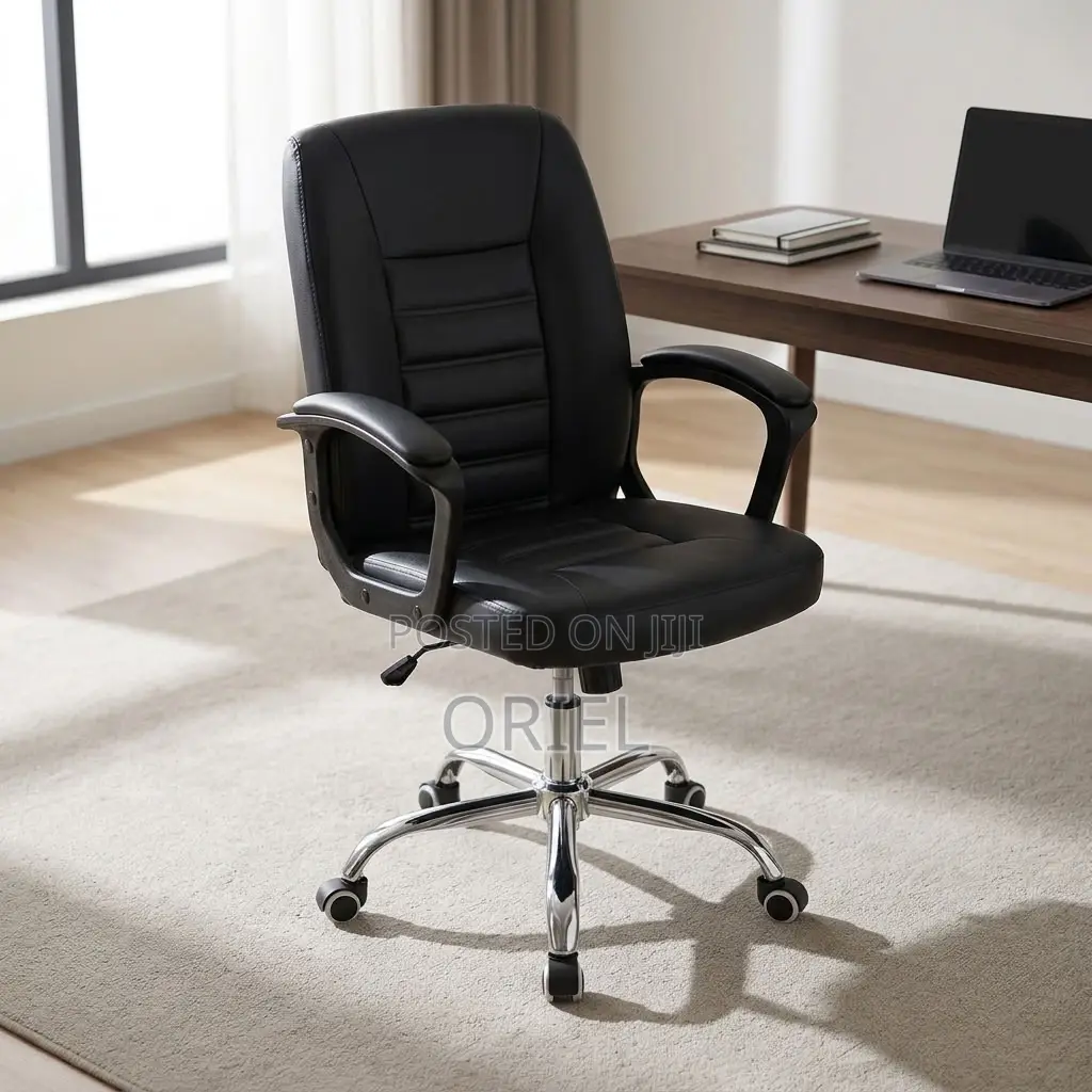 Office Chair : Mid-Back Black Leather Desk Chair