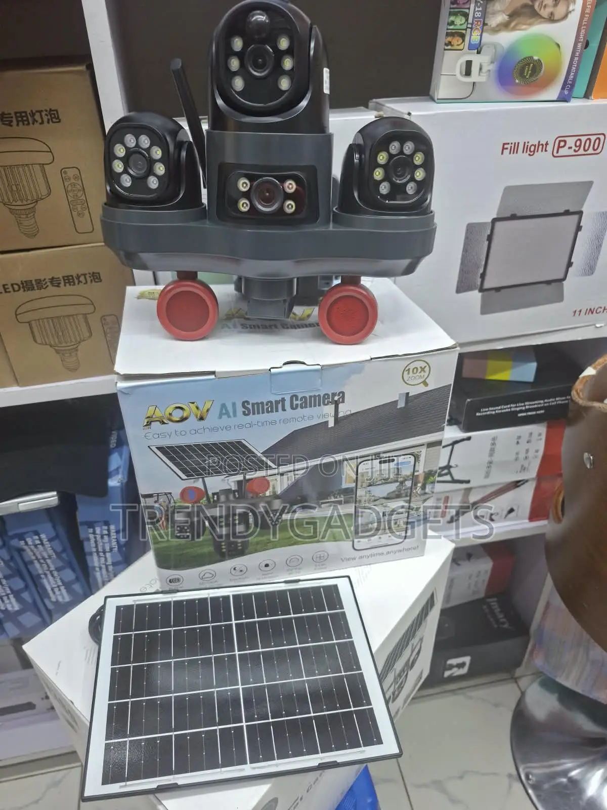 AI Triple Lens Outdoor CCTV Camera With Solar Panel