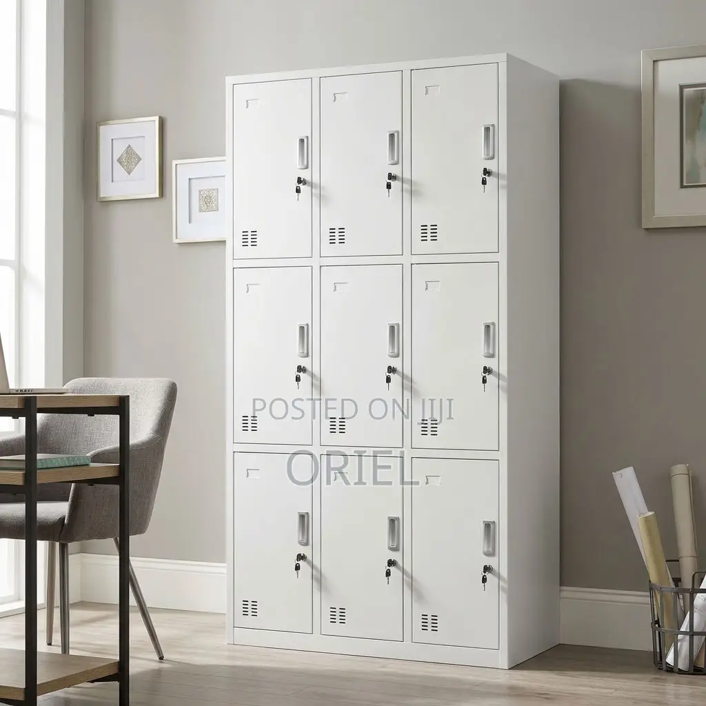 Office Cabinet : 9-Door Institutional Locker Cabinet