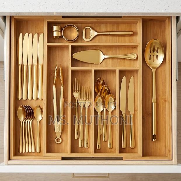 Adjustable Bamboo Cutlery Tray - main view