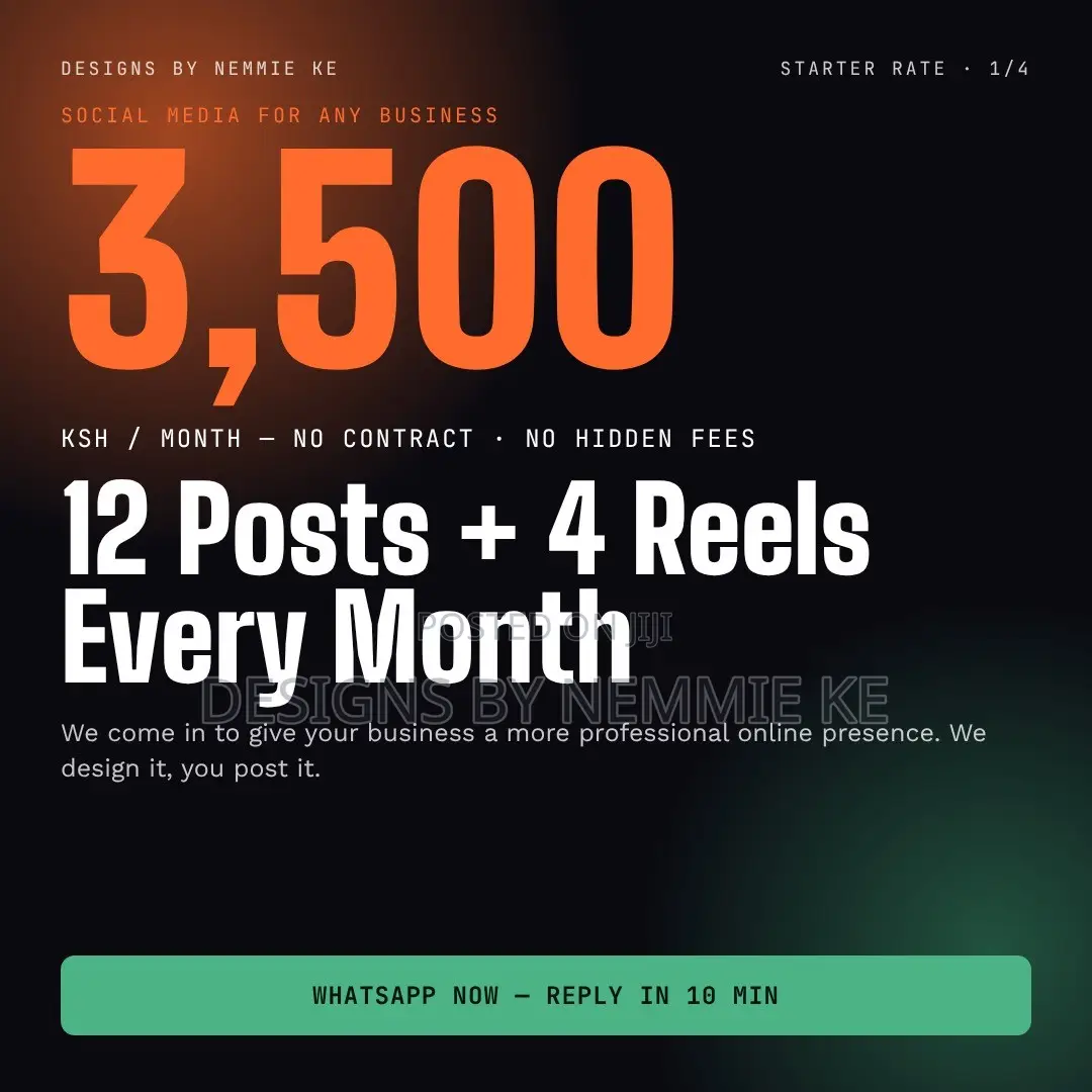 Social Media Posts & Reels - 12 Posts + 4 Reels Monthly, KSh 3,500
