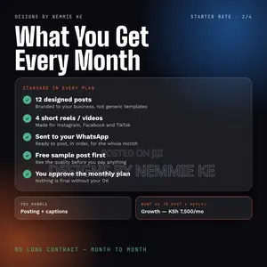 Social Media Posts & Reels - 12 Posts + 4 Reels Monthly, KSh 3,500