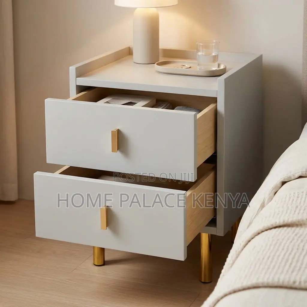 Bedside Cabinet; Minimalist Wooden Double Drawer Bedside
