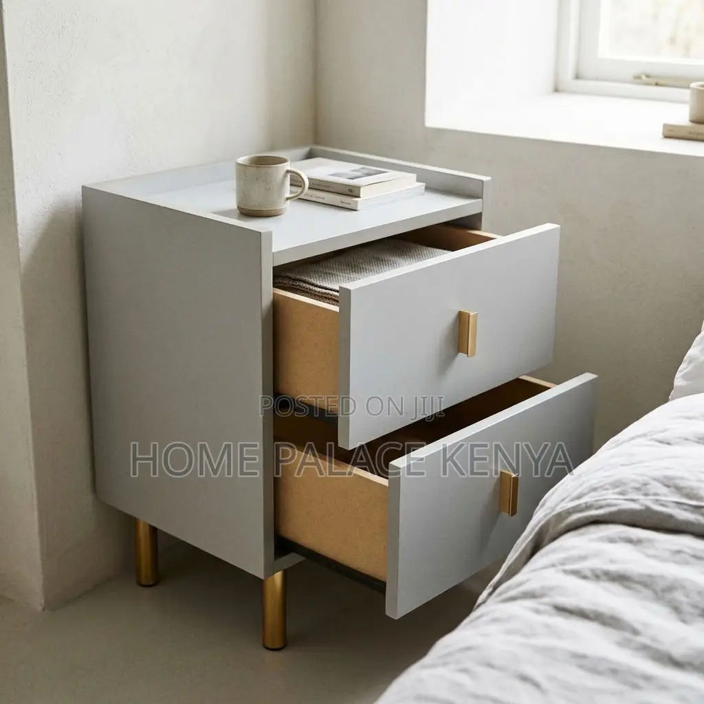 Bedside Cabinet; Minimalist Wooden Double Drawer Bedside
