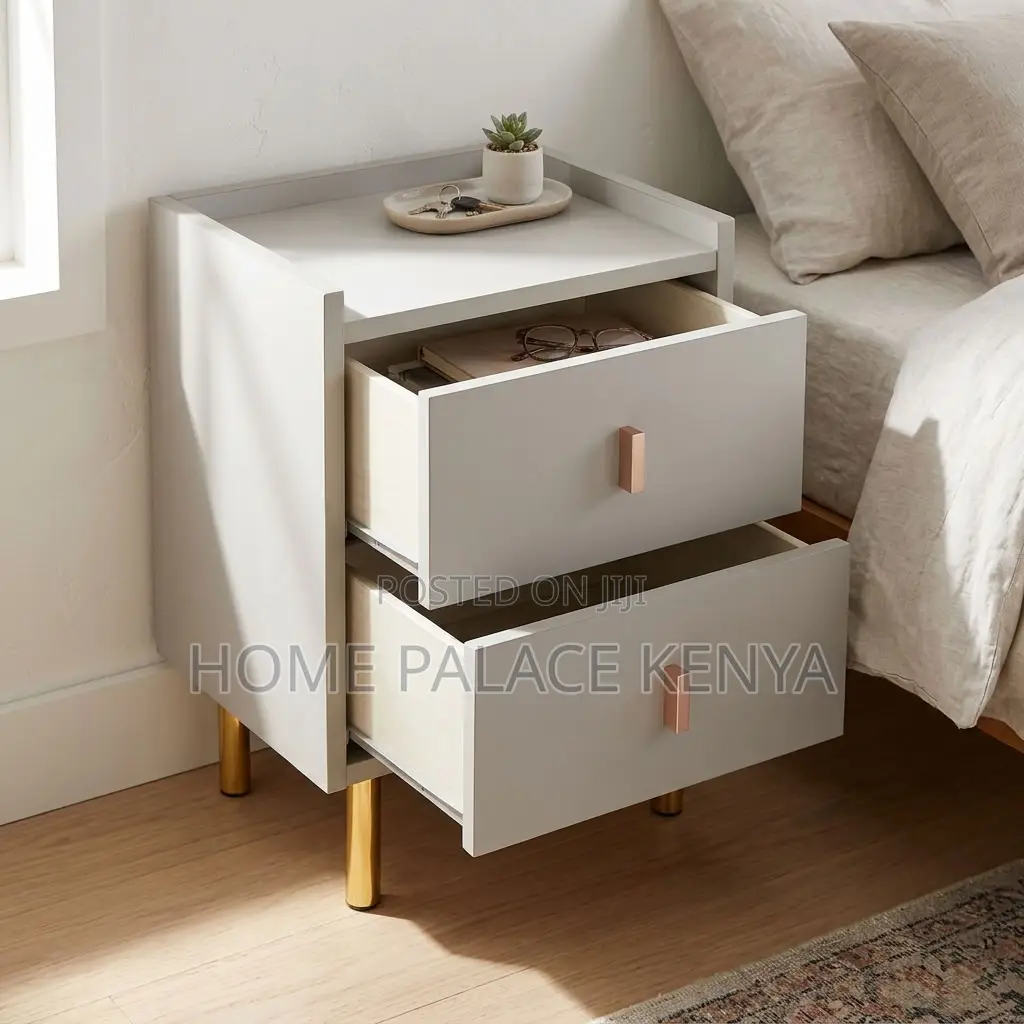 Bedside Cabinet; Minimalist Wooden Double Drawer Bedside