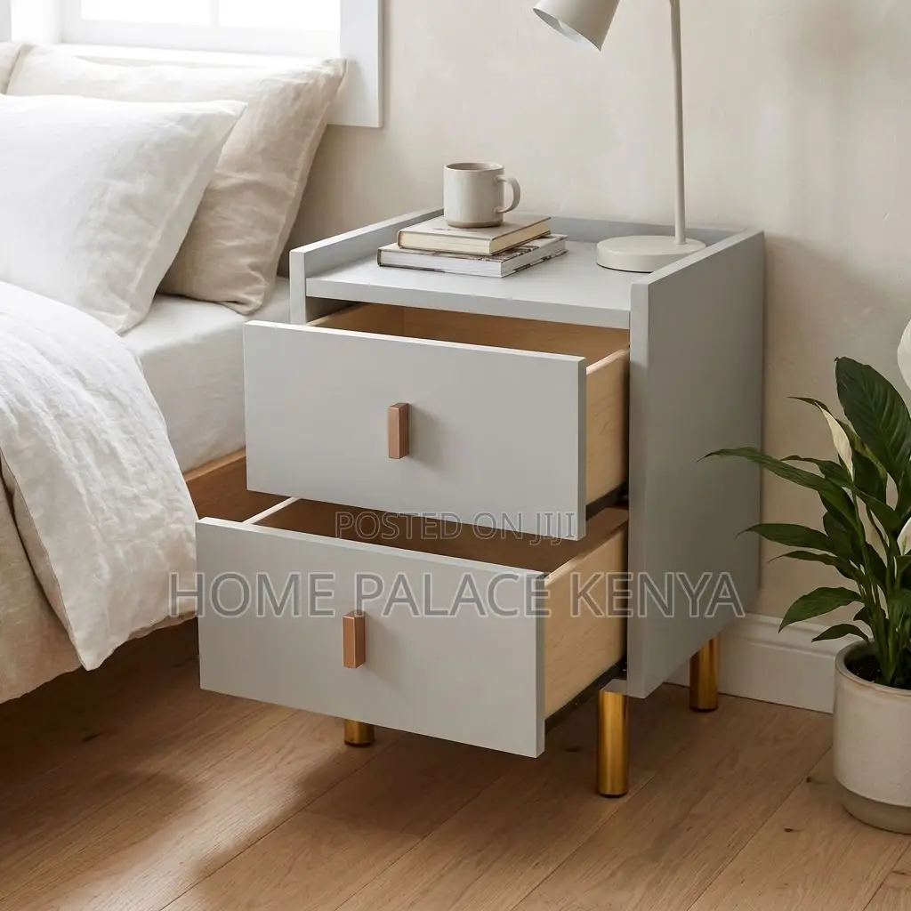Bedside Cabinet; Minimalist Wooden Double Drawer Bedside