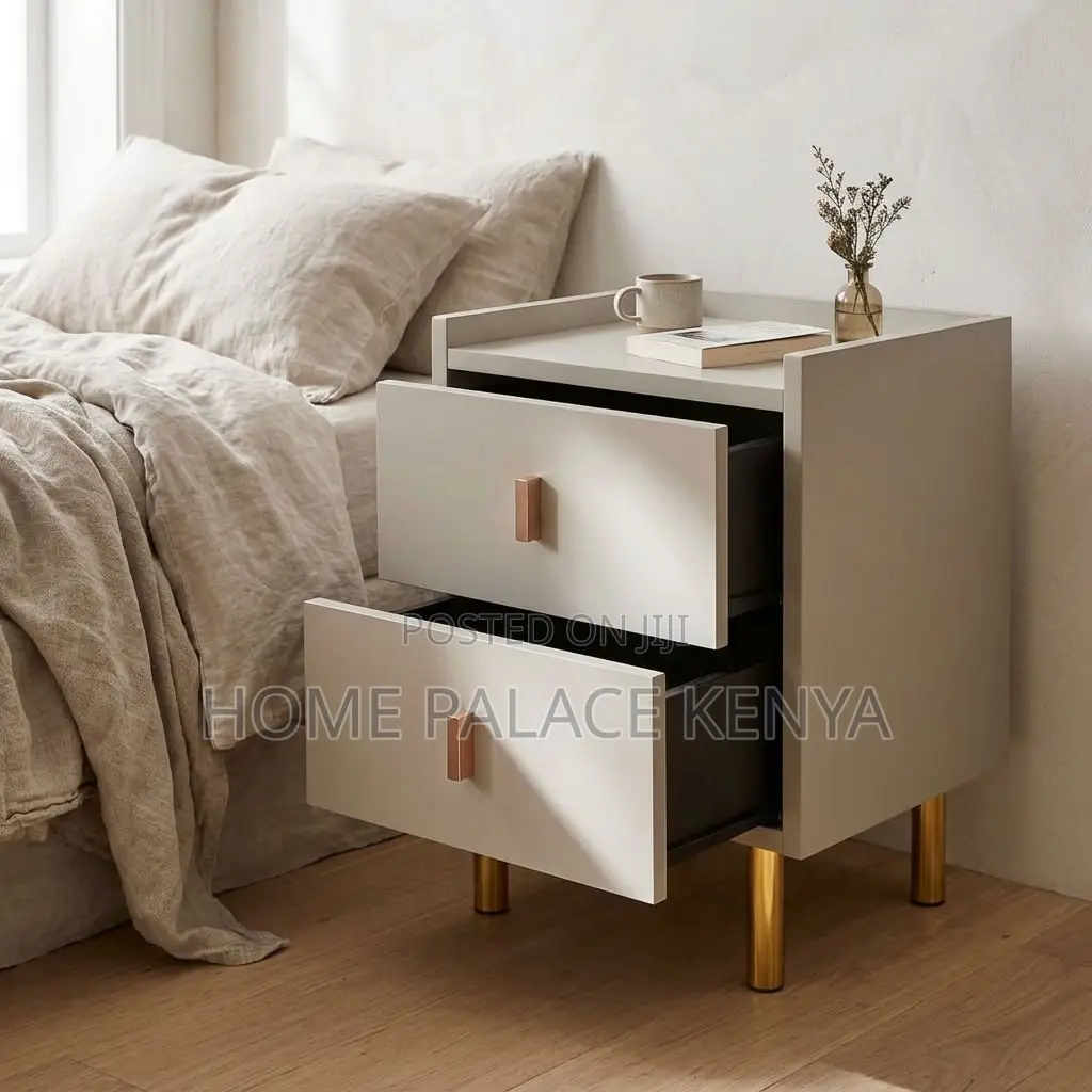 Bedside Cabinet; Minimalist Wooden Double Drawer Bedside