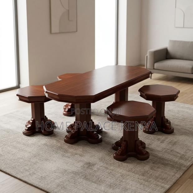 Coffee Table; Mahogany Coffee Table With Four Matching Stool - thumbnail 6
