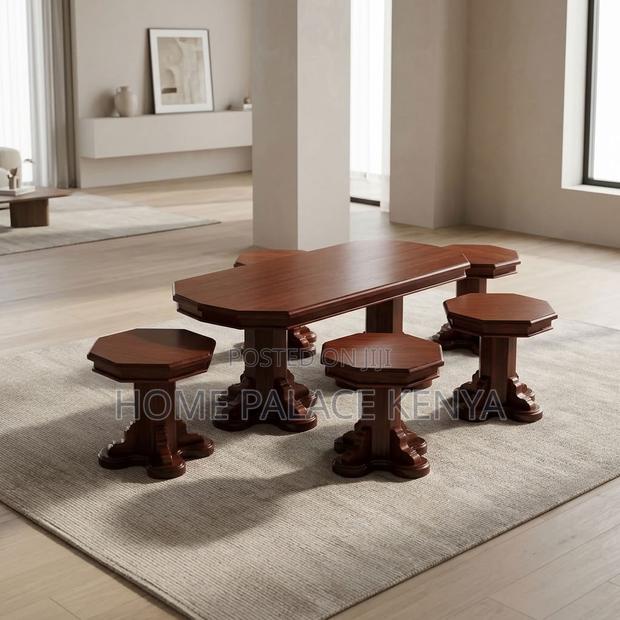 Coffee Table; Mahogany Coffee Table With Four Matching Stool - thumbnail 9
