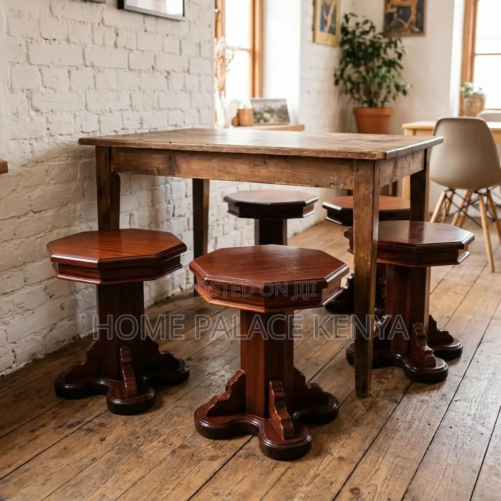 Coffee Table; Mahogany Coffee Table With Four Matching Stool