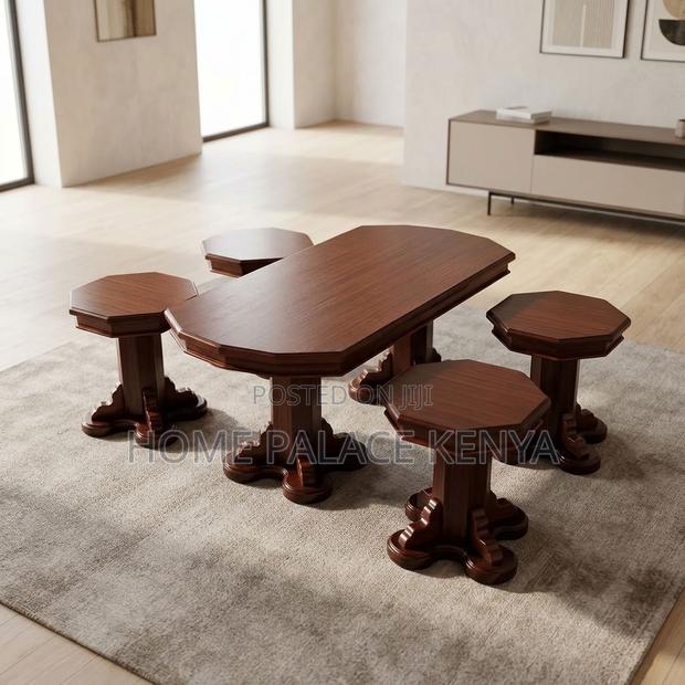 Coffee Table; Mahogany Coffee Table With Four Matching Stool - thumbnail 15