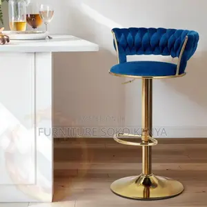 Barstool : Royal Blue Velvet Adjustable Bar Stool