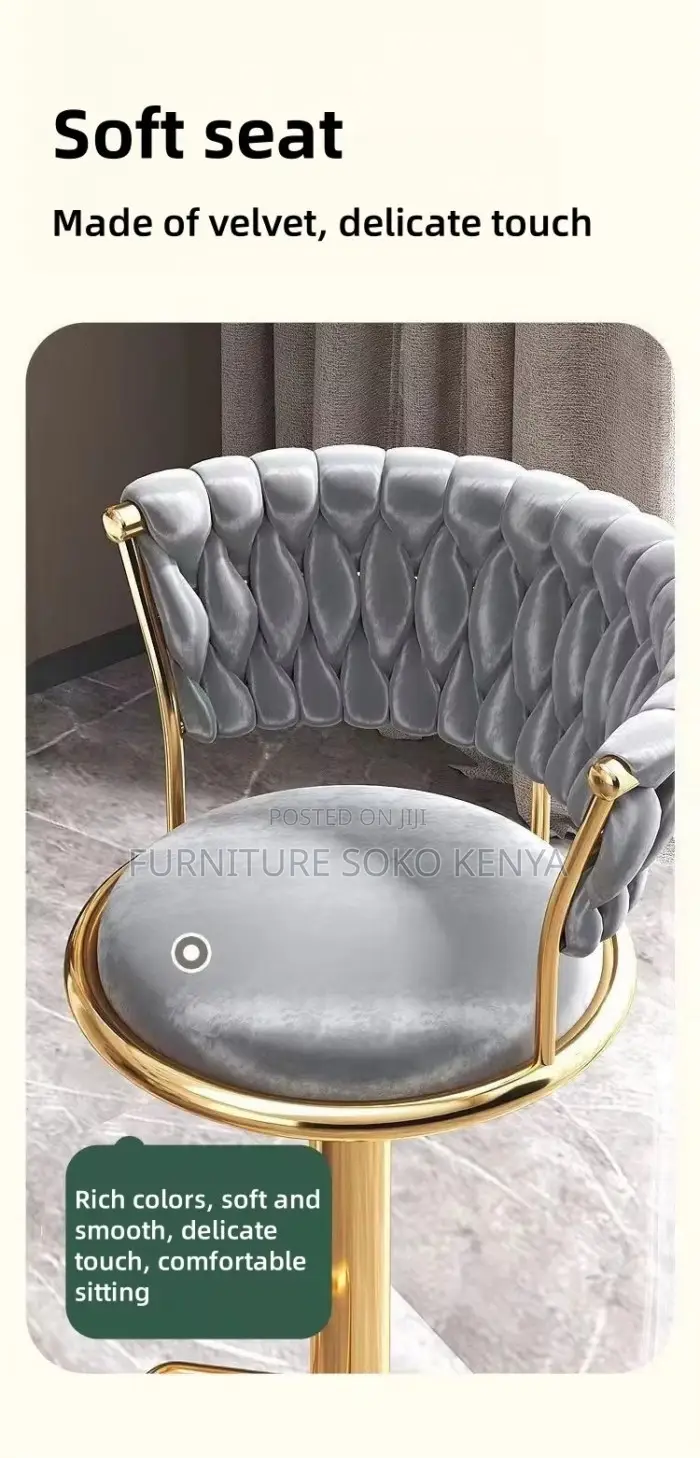 Barstool : Royal Blue Velvet Adjustable Bar Stool