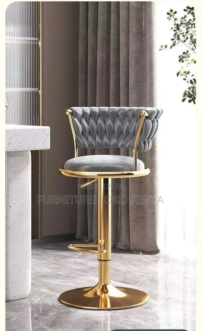 Barstool : Royal Blue Velvet Adjustable Bar Stool