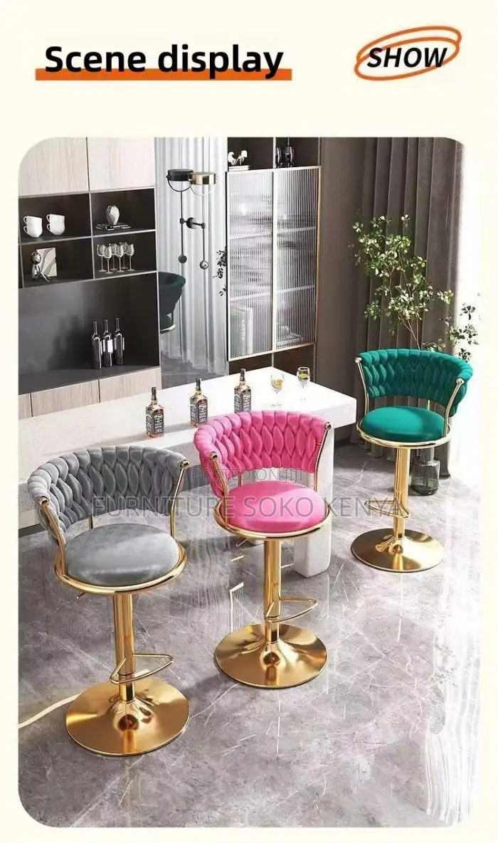 Barstool : Royal Blue Velvet Adjustable Bar Stool