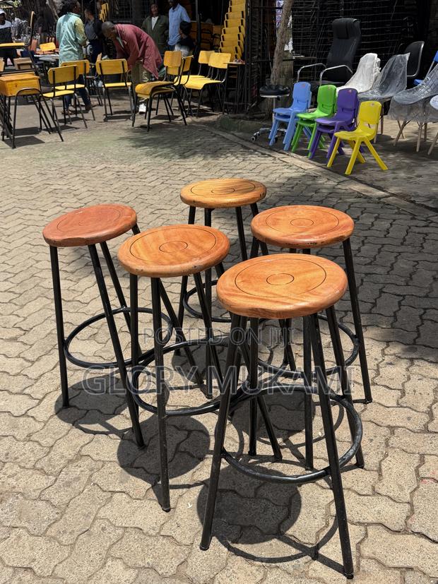 Round Wooden Mahogany Stool - main view