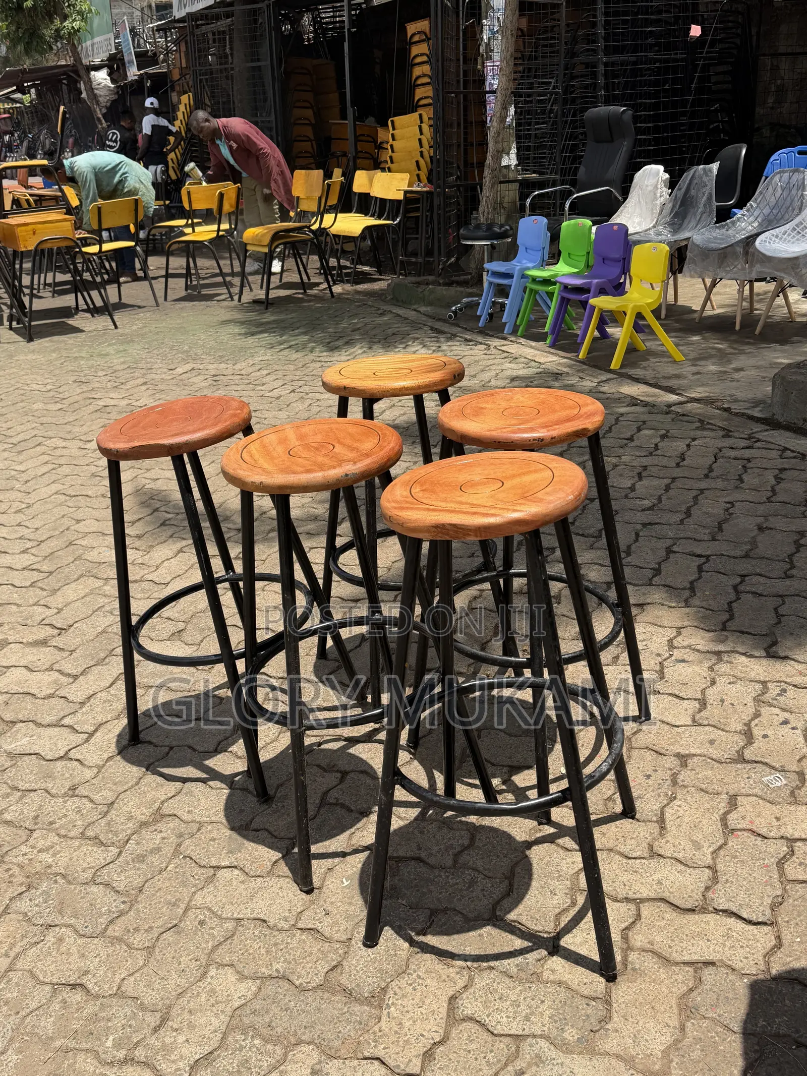 Round Wooden Mahogany Stool