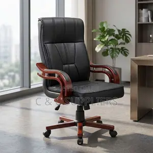 Leather CEO Bliss Chair With Wooden Armrest.