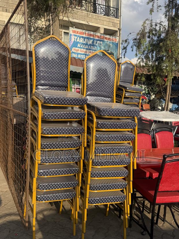 Blue Polythene Conference Chairs Gold Coated - main view