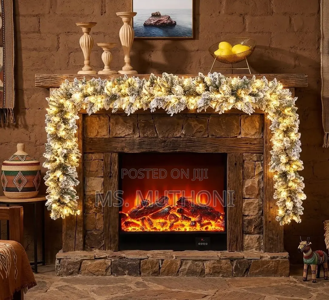 2.7 M Frosted Holiday Fireplace Greenery Garland 3.