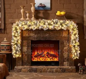 2.7 M Frosted Holiday Fireplace Greenery Garland 3.