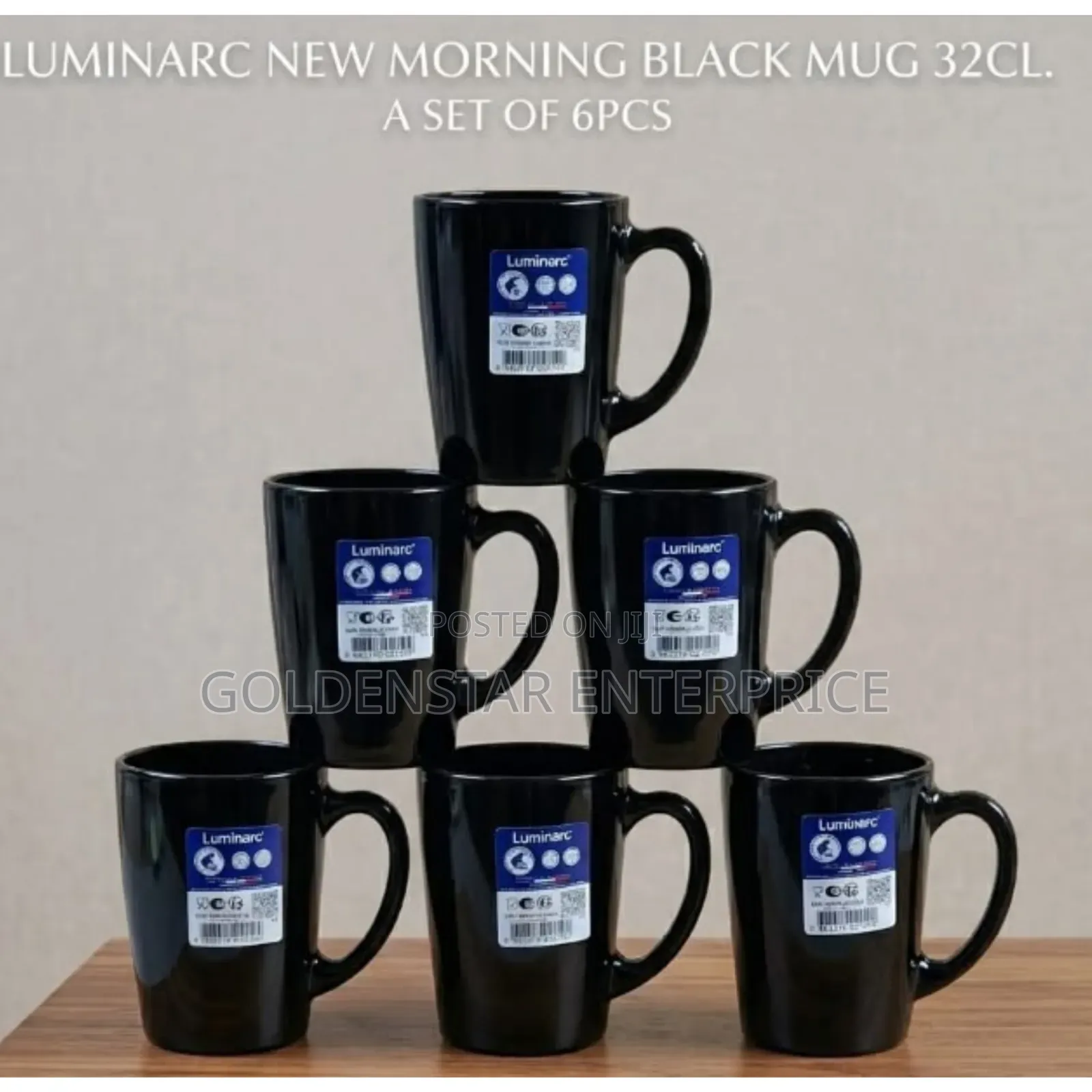 *Set of 6 Luminarc New Morning Black Cups