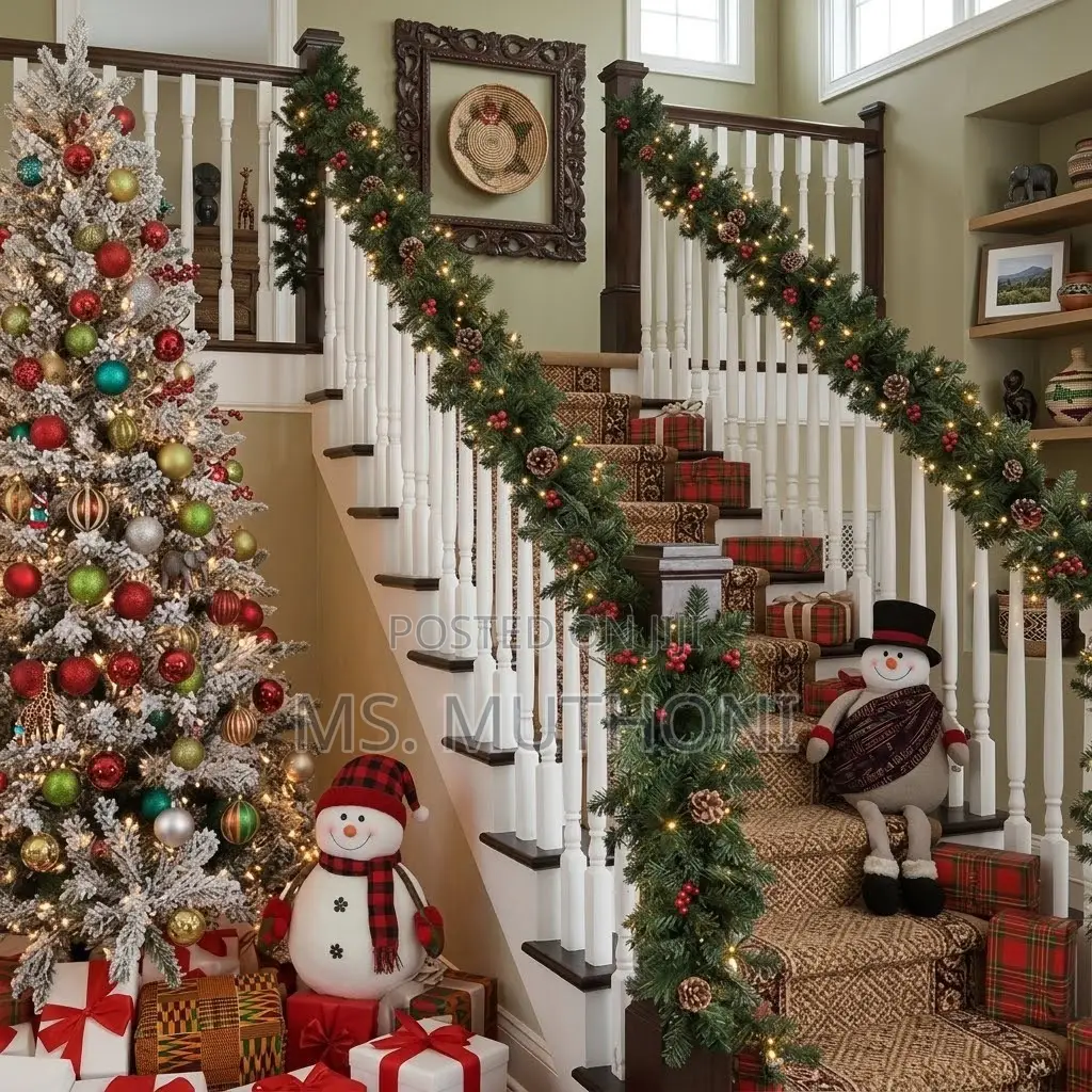 2.7 M Lush Holiday Greenery Pre-Lit Staircase Garland
