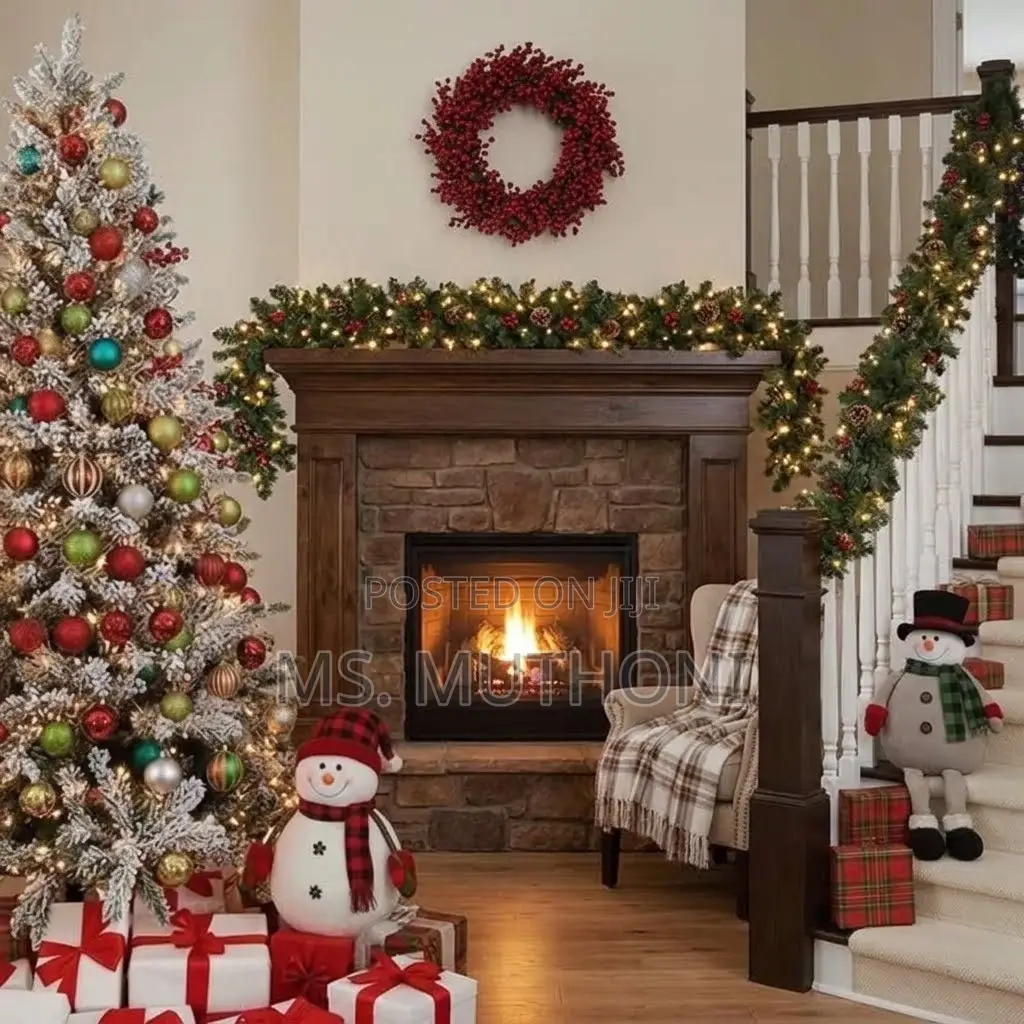 2.7 M Lush Holiday Greenery Pre-Lit Staircase Garland