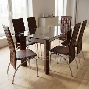 Kitchen Dining Set; Brown Glass Top Kitchen Set of Six