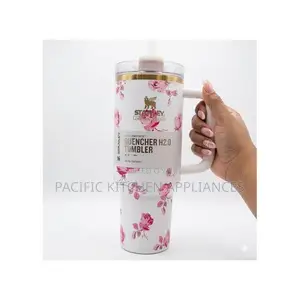 Stanley Cup Floral WhiteTumbler Insulated Travel Mug With Handle&Straw