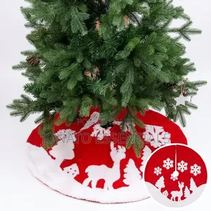 Plush Red Christmas Tree Skirt 90cm Base Cover Mat