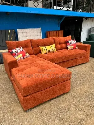 Burnt Orange Corduroy Bubble L-Shaped Sofa
