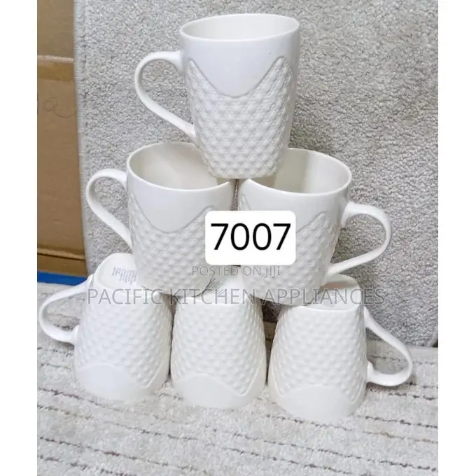 White Ceramic Mugs Set 480ml Textured for Family Use