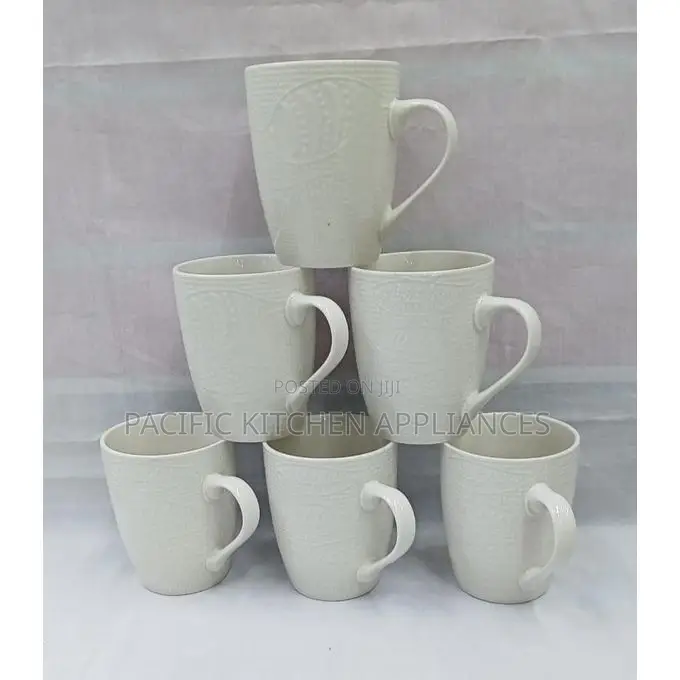 Set of 6 White Ceramic Coffee/Tea Mugs