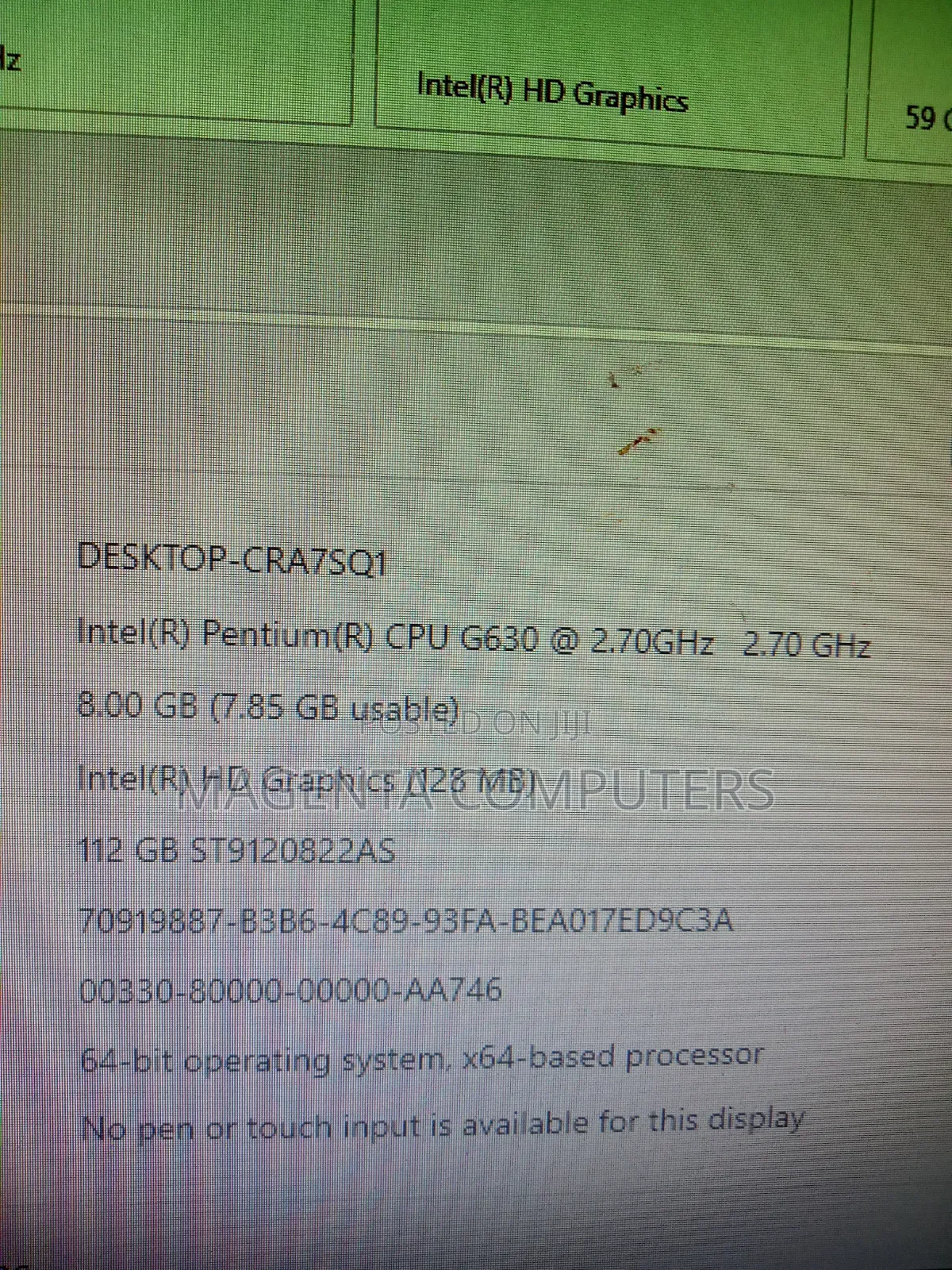 Desktop Computer Lenovo 8GB Intel Pentium HDD 160GB