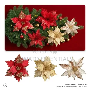 Christmas Tree Flower Decorations Glitter Poinsettia Ornaments